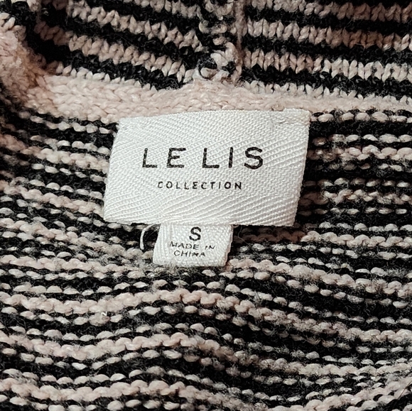Lelis Black & Pale Pink Striped Cowl Neck Tunic Sweater S Cozy Lightweight Knit - Picture 3 of 10